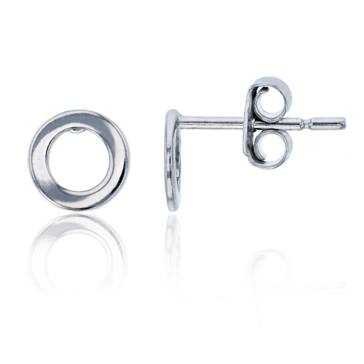 Sterling Silver Rhodium 6x6mm Polished Open Circle Stud Earring