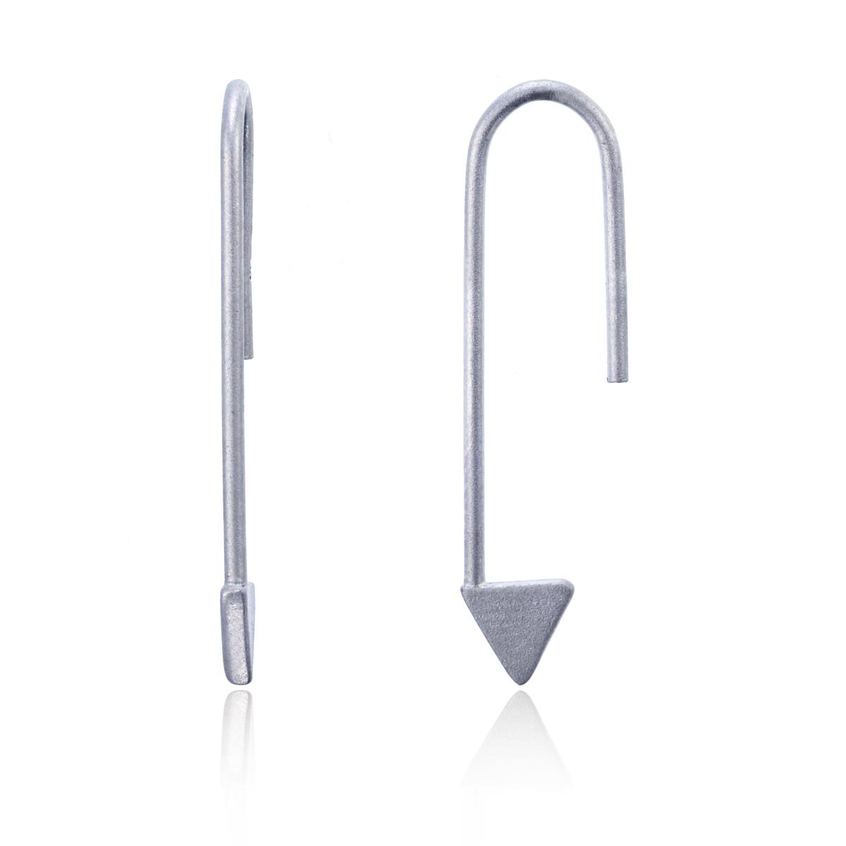 Sterling Silver Rhodium 29x8mm Matte Finished Arrow Drop Curved Dangling Earring