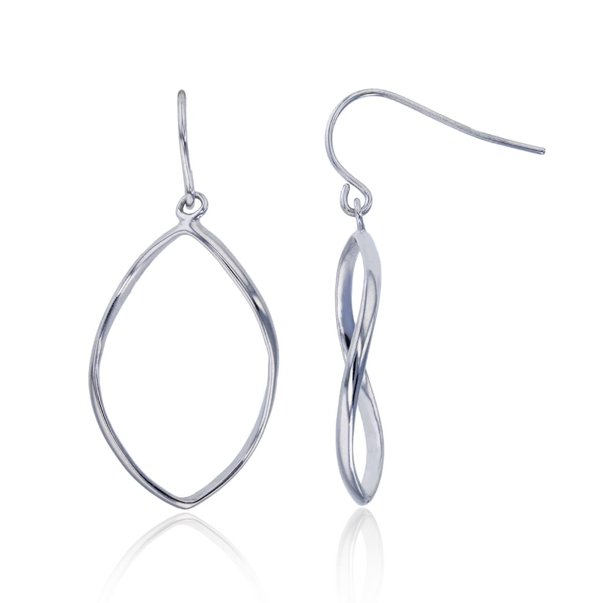 Sterling Silver Rhodium 37x16mm Polished Twisted Marquise Shape Dangling Earring