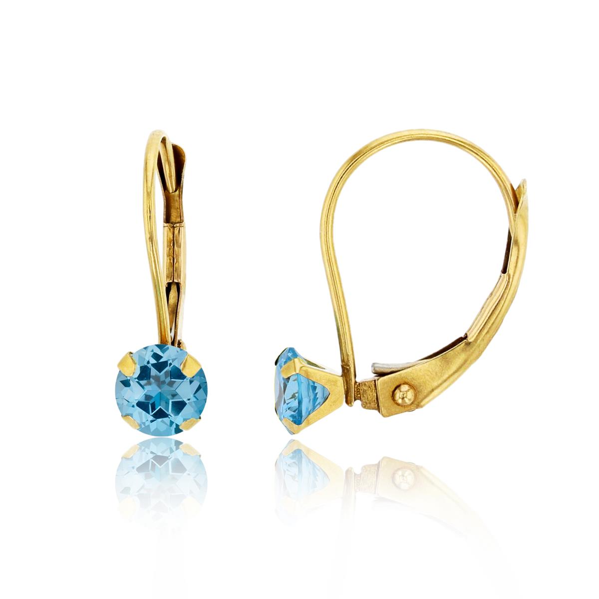 14K Yellow Gold 4.00mm Round Sky Blue Martini Leverback Earring