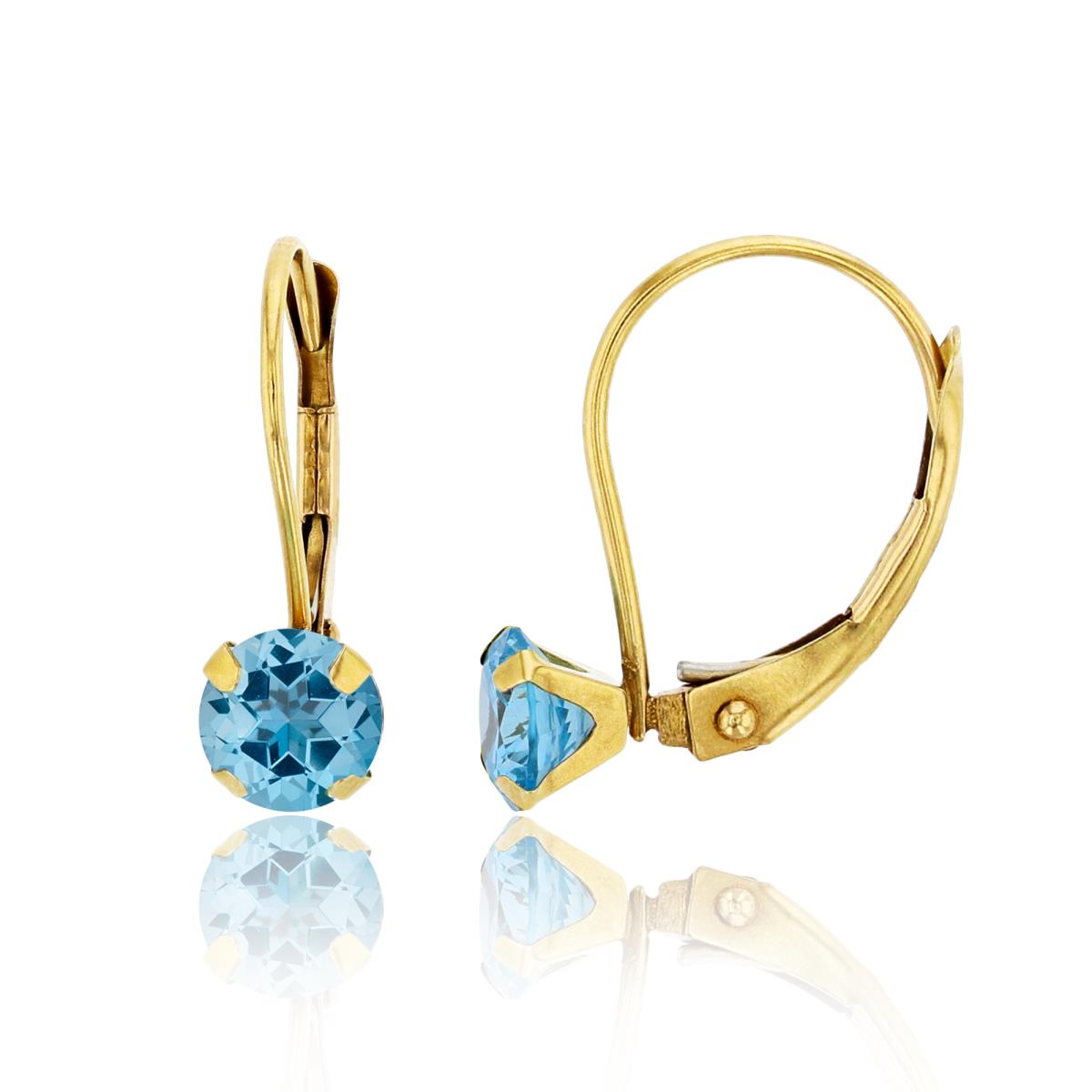 14K Yellow Gold 6.00mm Round Sky Blue Martini Leverback Earring