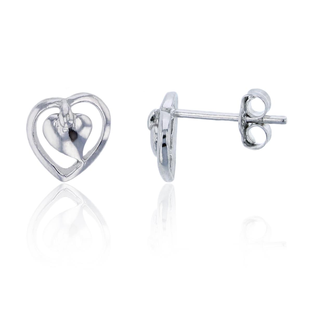 Sterling Silver Rhodium 8mm Polished Heart Stud Earring