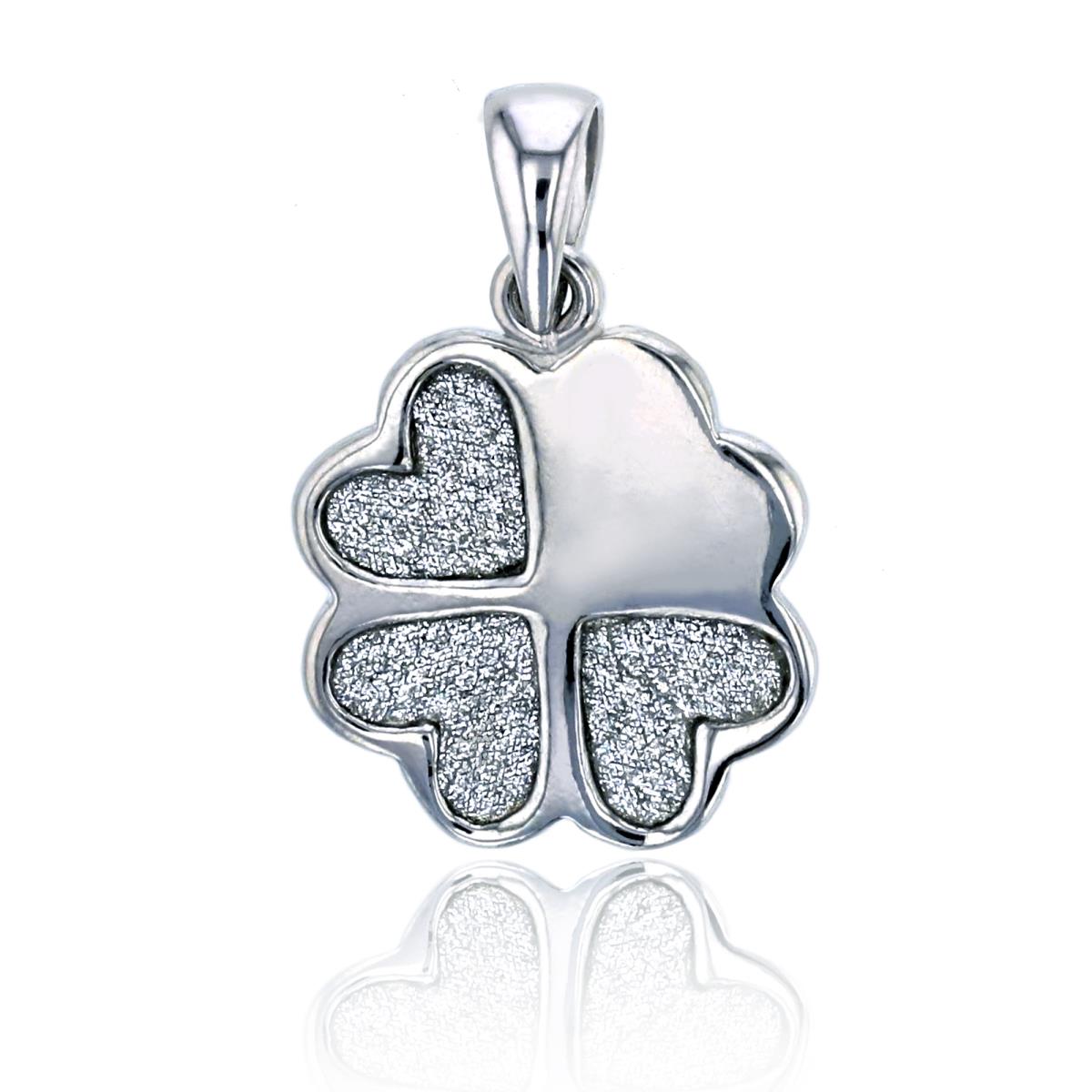 Sterling Silver Rhodium 20x13mm Polished & Glitter Clover Pendant