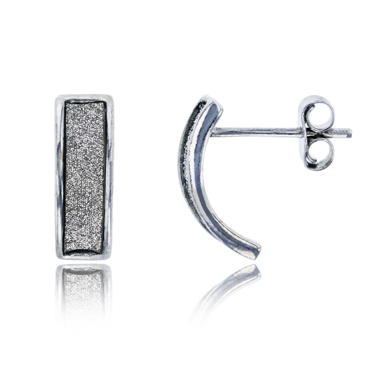 Sterling Silver Rhodium 12x4mm Curved Glitter Stud Earring