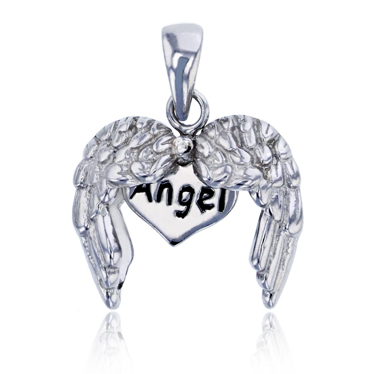 Sterling Silver Rhodium "Angel" Opening Heart Wing Pendant