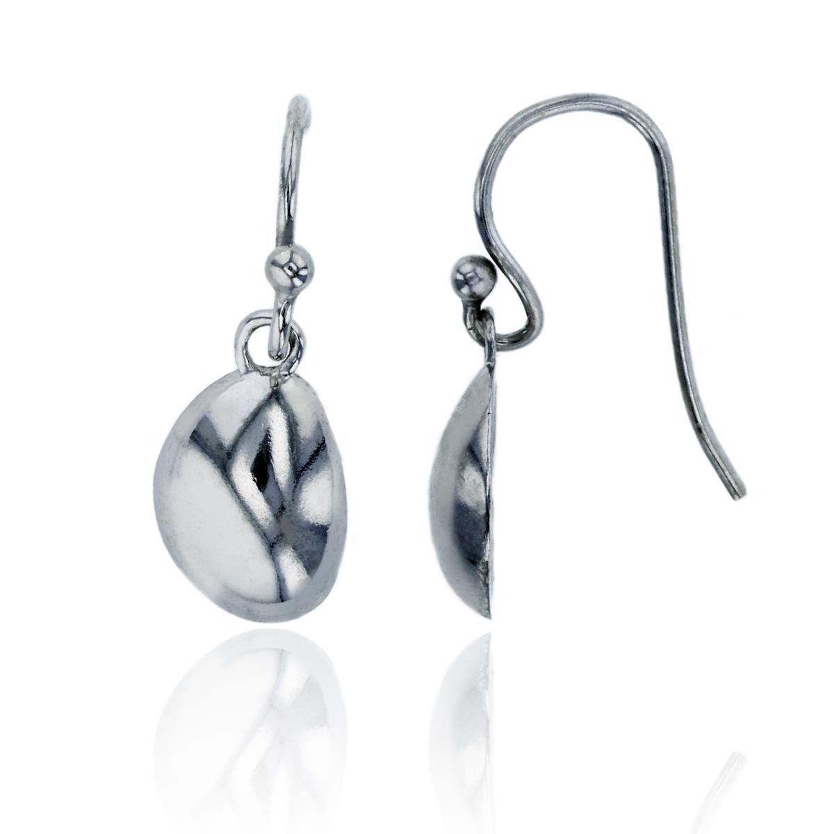 Sterling Silver Rhodium Polished 8mm Half Oval Dangling Earring