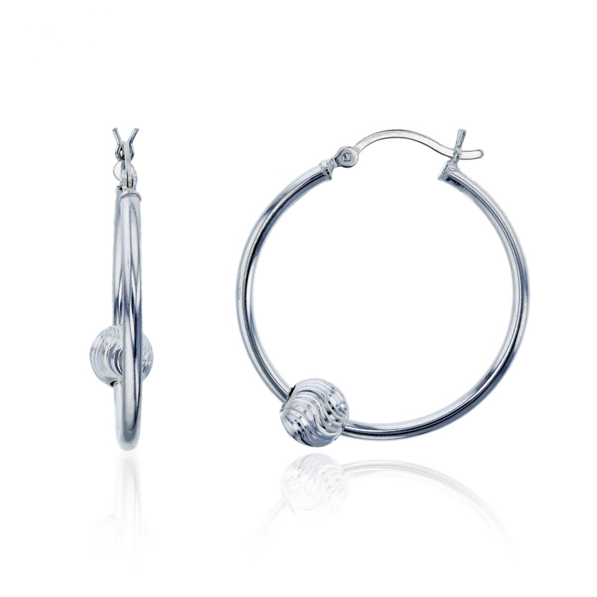 Sterling Silver Silver Plated 7mm Bead Polished Hoop Earring