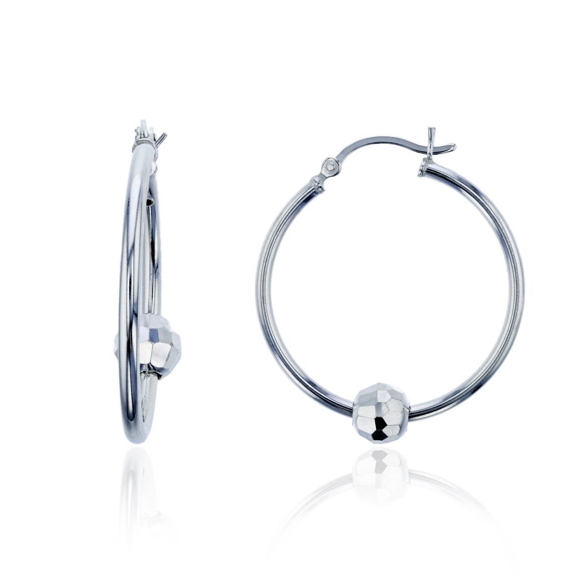 Sterling Silver Silver Plated 7mm Disco Ball Polished Hoop Earring