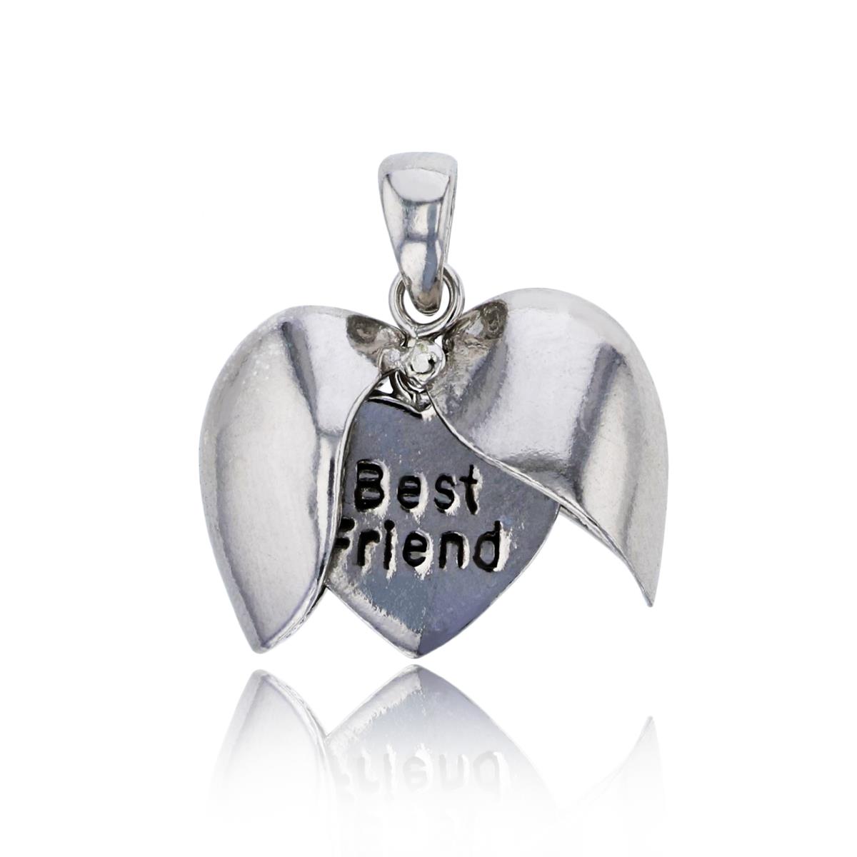 Sterling Silver Rhodium Polished Opening Heart Reveling "Best Friend" Pendant
