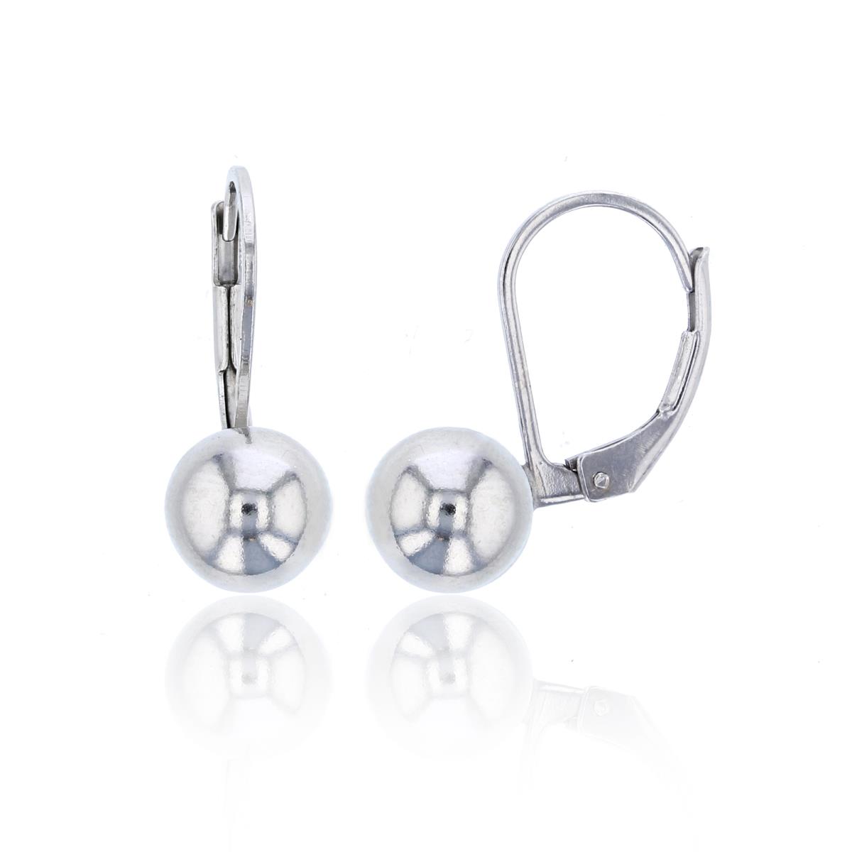 Sterling Silver Rhodium 6mm Ball Drop Lever Back Earring