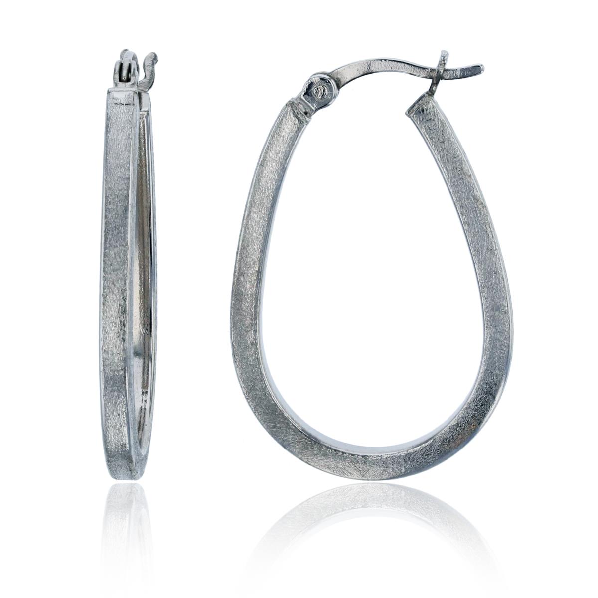 Sterling Silver Rhodium 30x2mm Satin Oval Hoop Earring