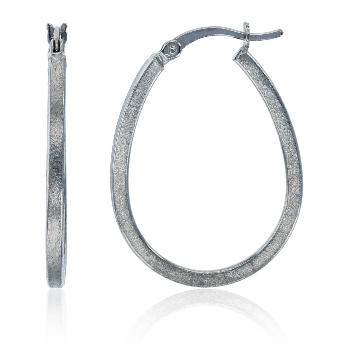 Sterling Silver Rhodium 30x2mm Satin Oval Hoop Earring