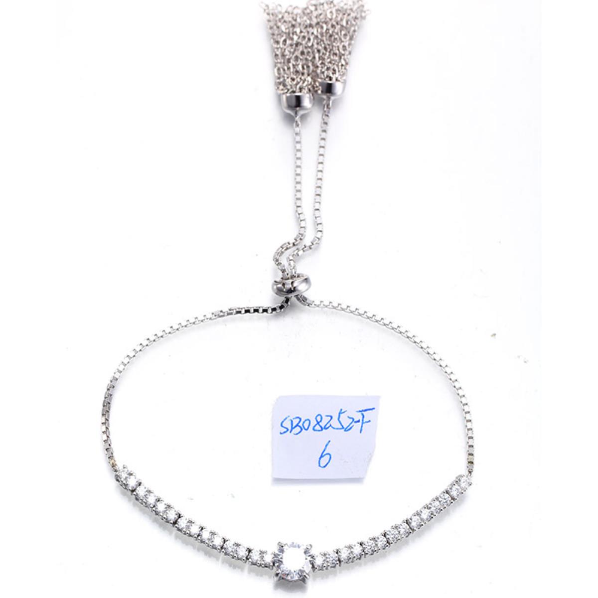 Sterling Silver Rhodium Pave 5.75mm Round Tassel Tennis Adjustable Bracelet