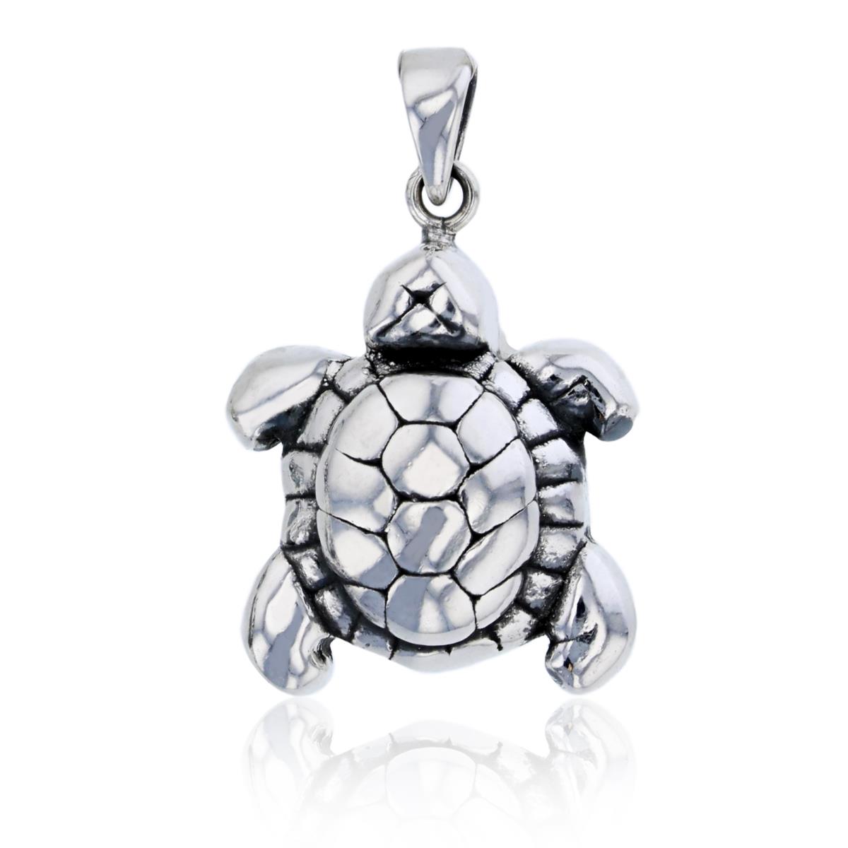 Sterling Silver Oxidized 26x16mm Antique Turtle Dangling Pendant