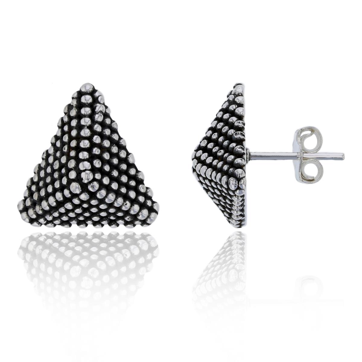 Sterling Silver Oxidized Antique Bubble Pyramid Stud Earring