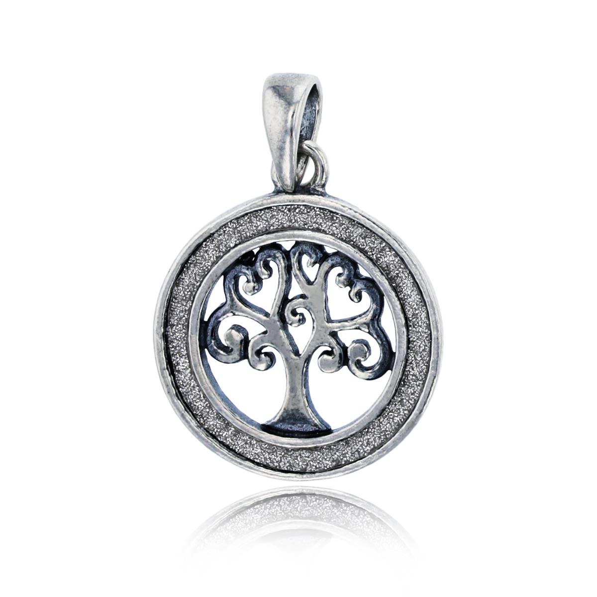 Sterling Silver Oxidized Antique Giltter Tree Of Life Circle Dangling Pendant