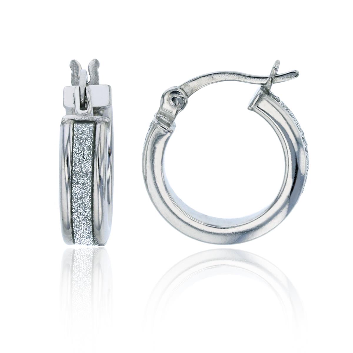 Sterling Silver Rhodium 15x4mm Glitter Hoop Earring