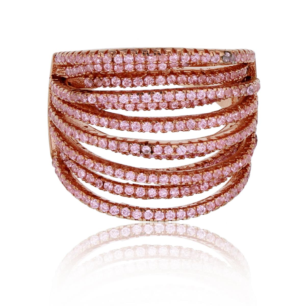 Sterling Silver Rose Pave Multi Row Cocktail Fashion Ring 
