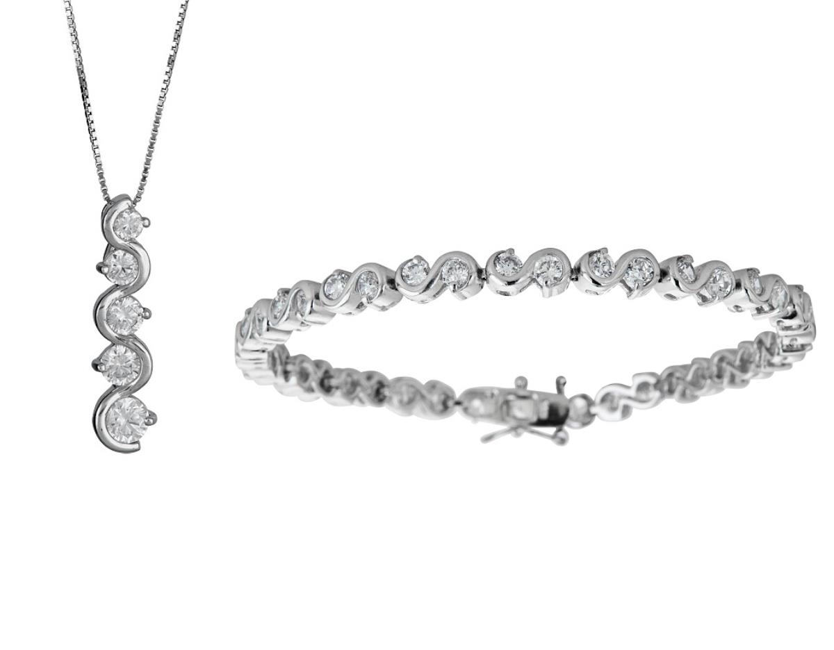 Sterling Silver Rhodium Graduated "S" Bracelet & Necklace Set Set