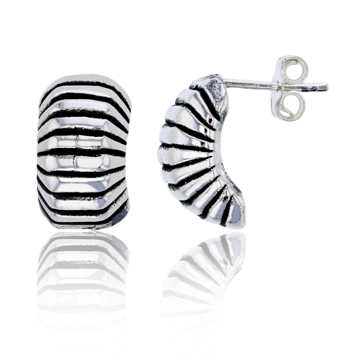 Sterling Silver Oxidized 13x8mm Antique Curved Stud Earring