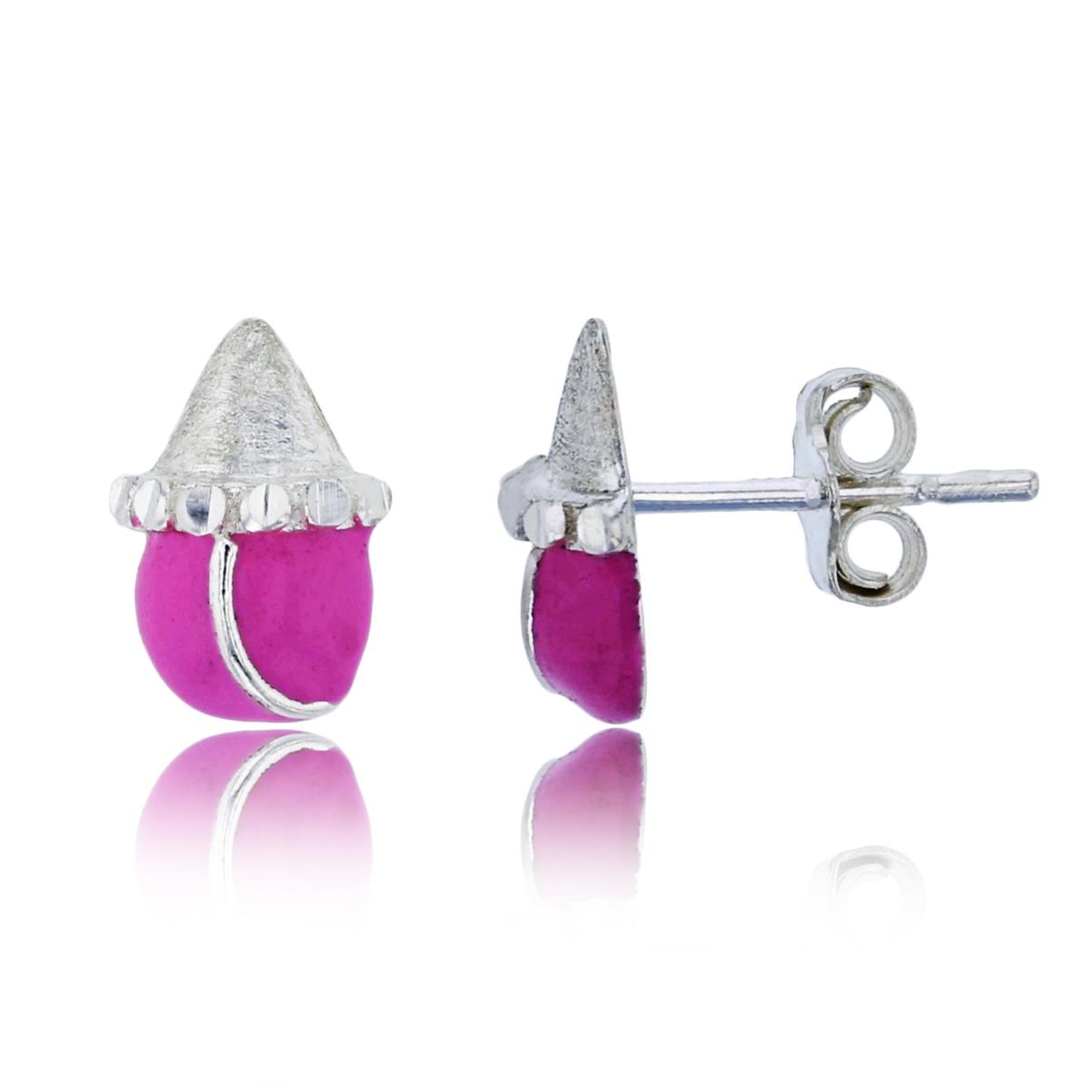 Sterling Silver Silver Plated 10x7mm Pink Enamel Ice-Cream 1 Stud Earring