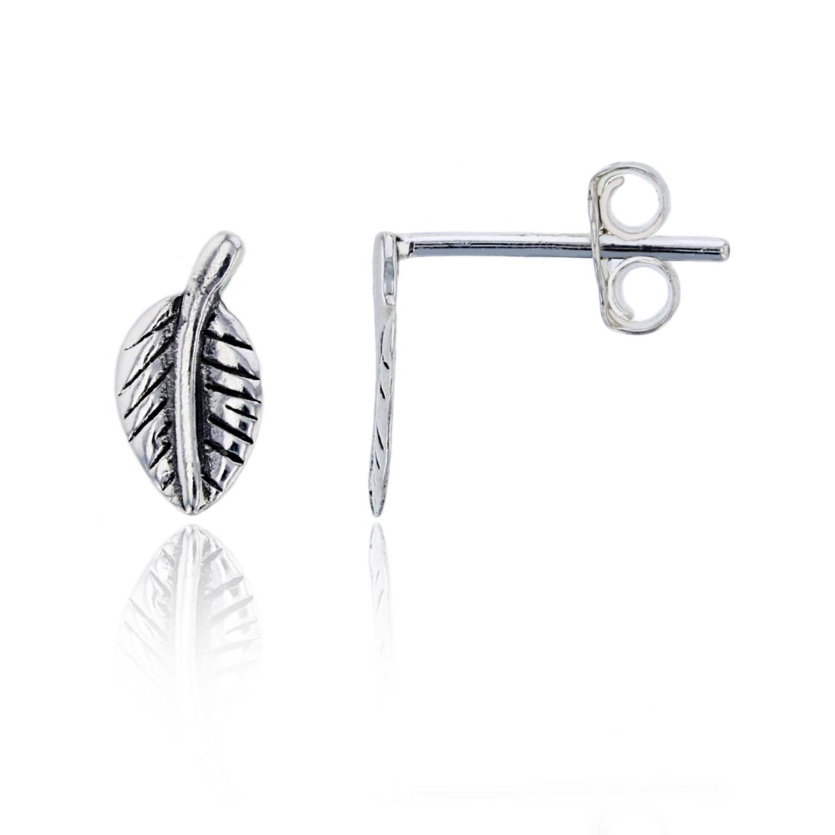 Sterling Silver Oxidized 10x5mm Antique Leaf Stud Earring
