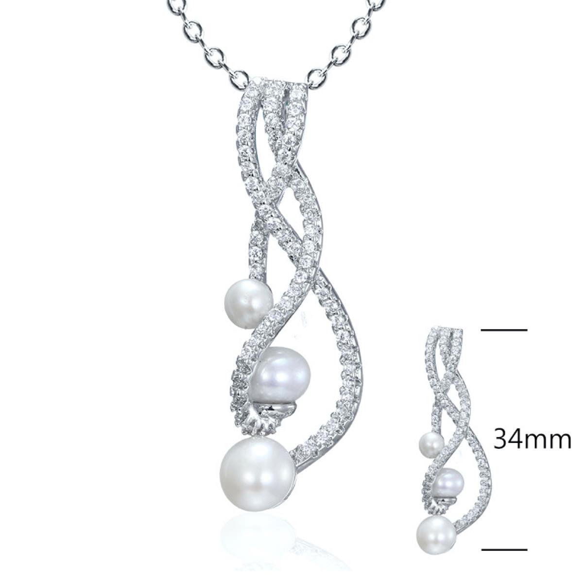 Sterling Silver Rhodium Pave Fresh water Pearl Infinity Twist Pendant