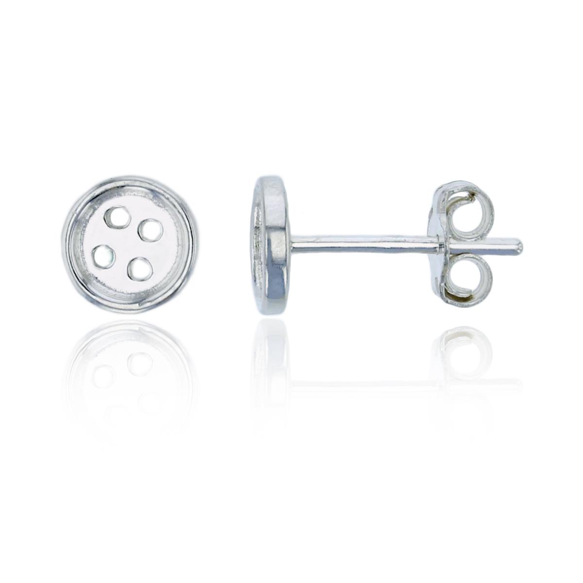 Sterling Silver Silver Plated Polished 6mm Button Stud Earring