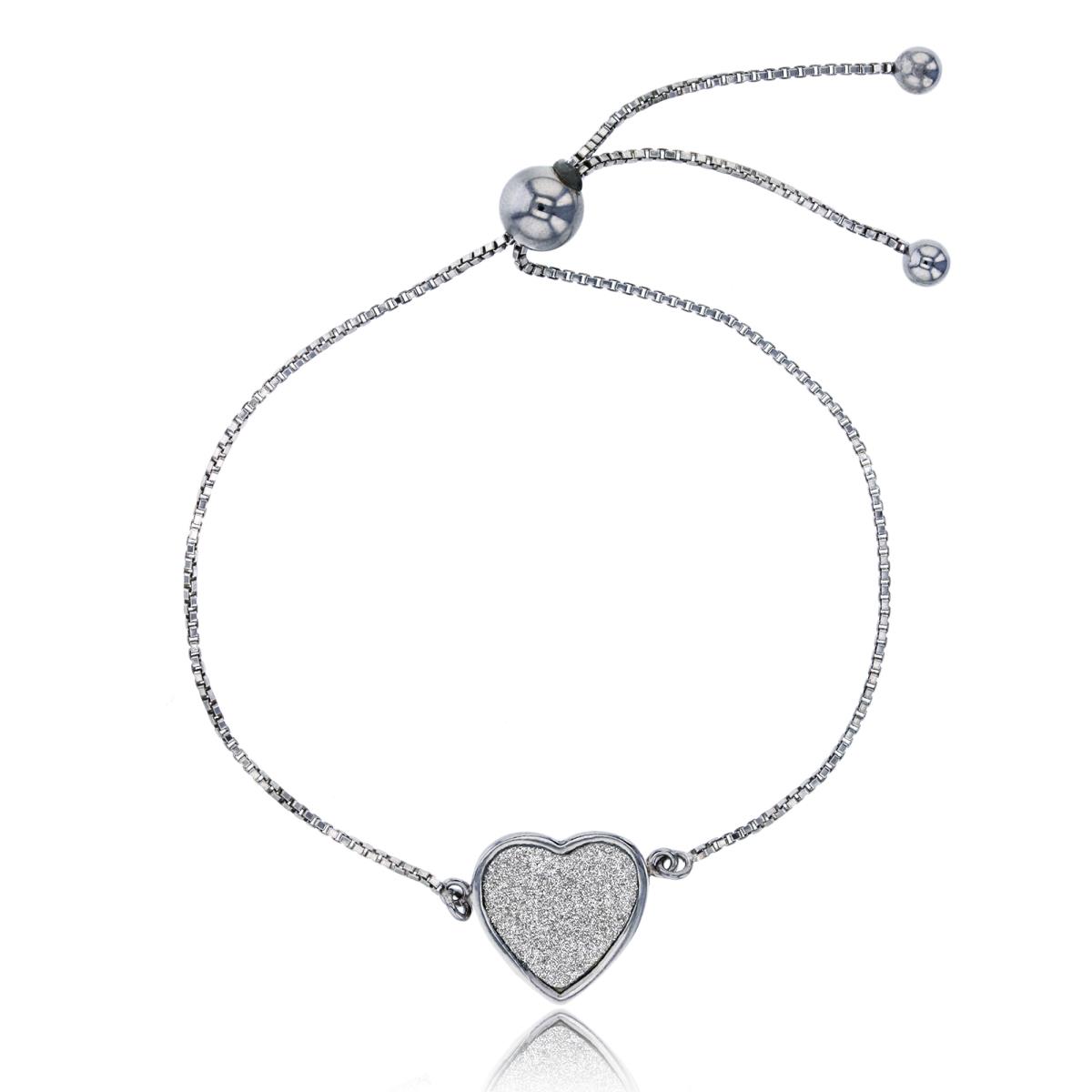 Sterling Silver Rhodium Glitter Heart Adjustable Bracelet