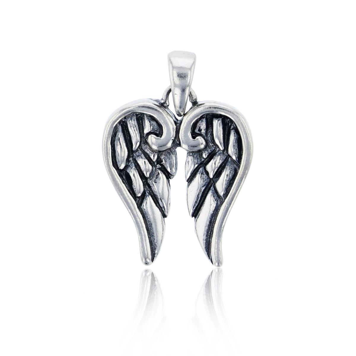 Sterling Silver Oxidized 22x14mm Antique Wings Dangling Pendant