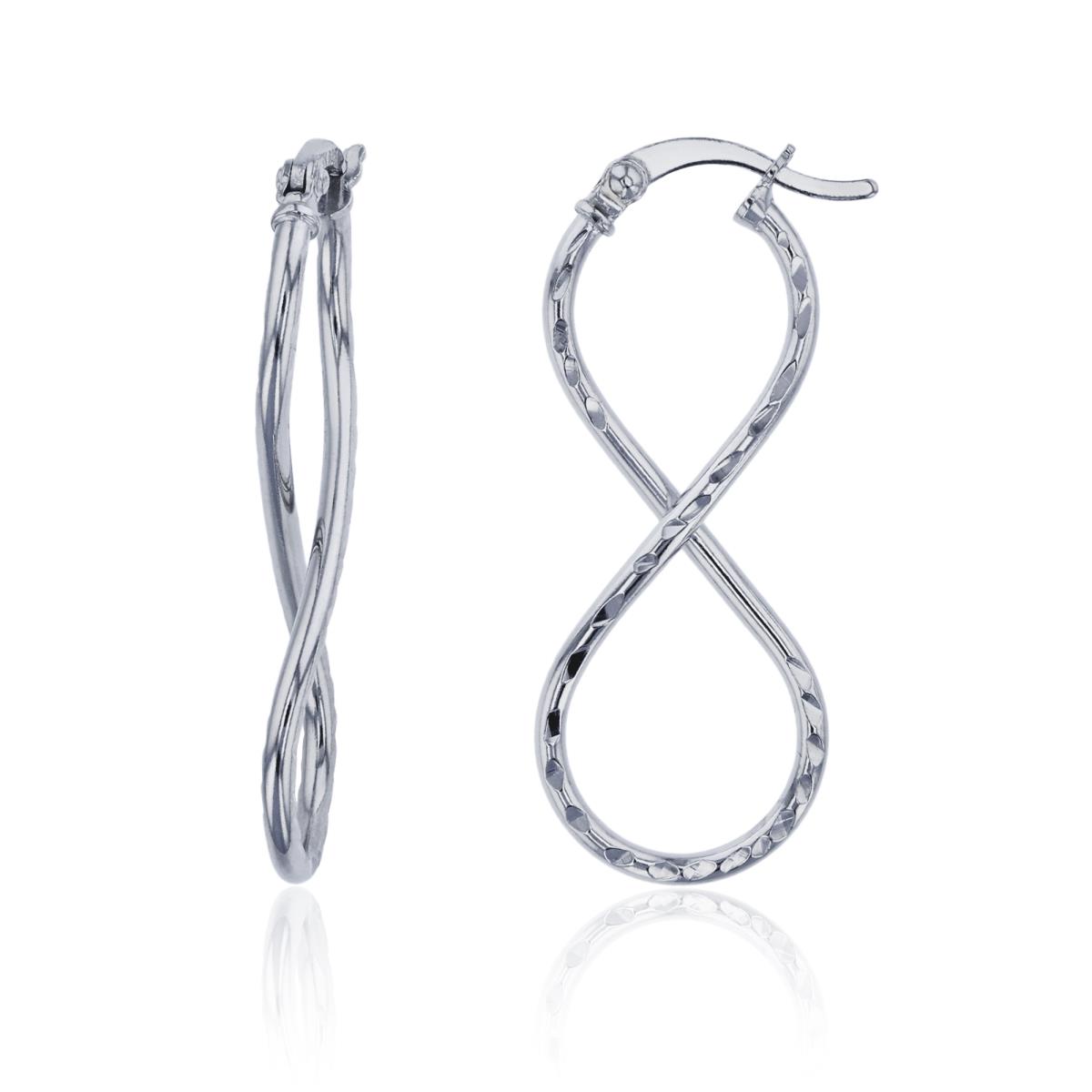 Sterling Silver Rhodium 30x1.5mm Diamond Cut Infinity Shaped Hoop Earring