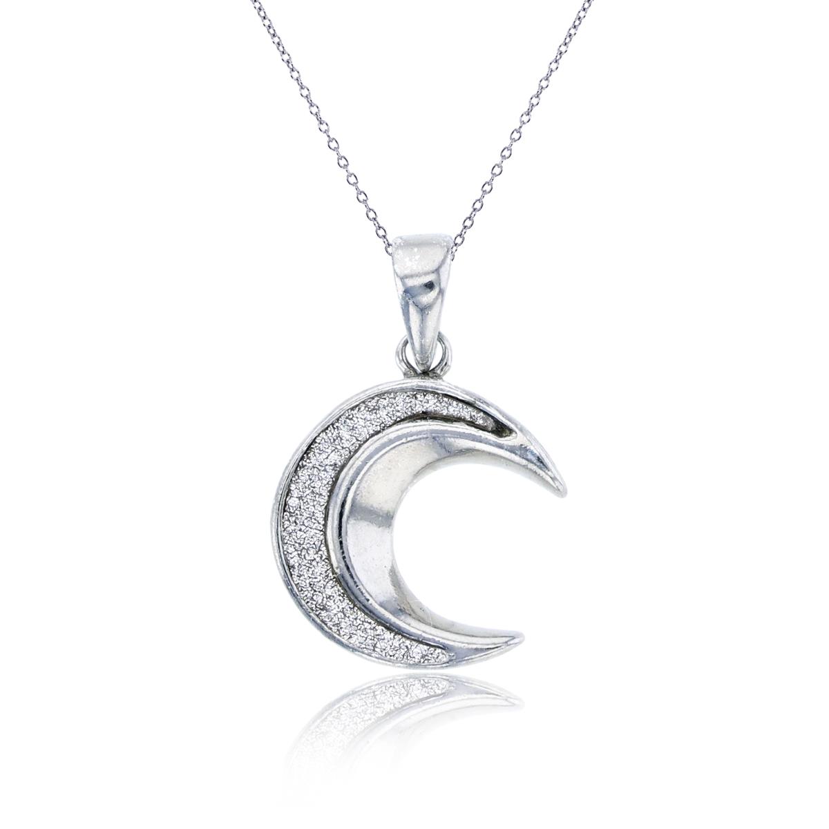 Sterling Silver Rhodium Crescent Moon Glitter 18" Necklace