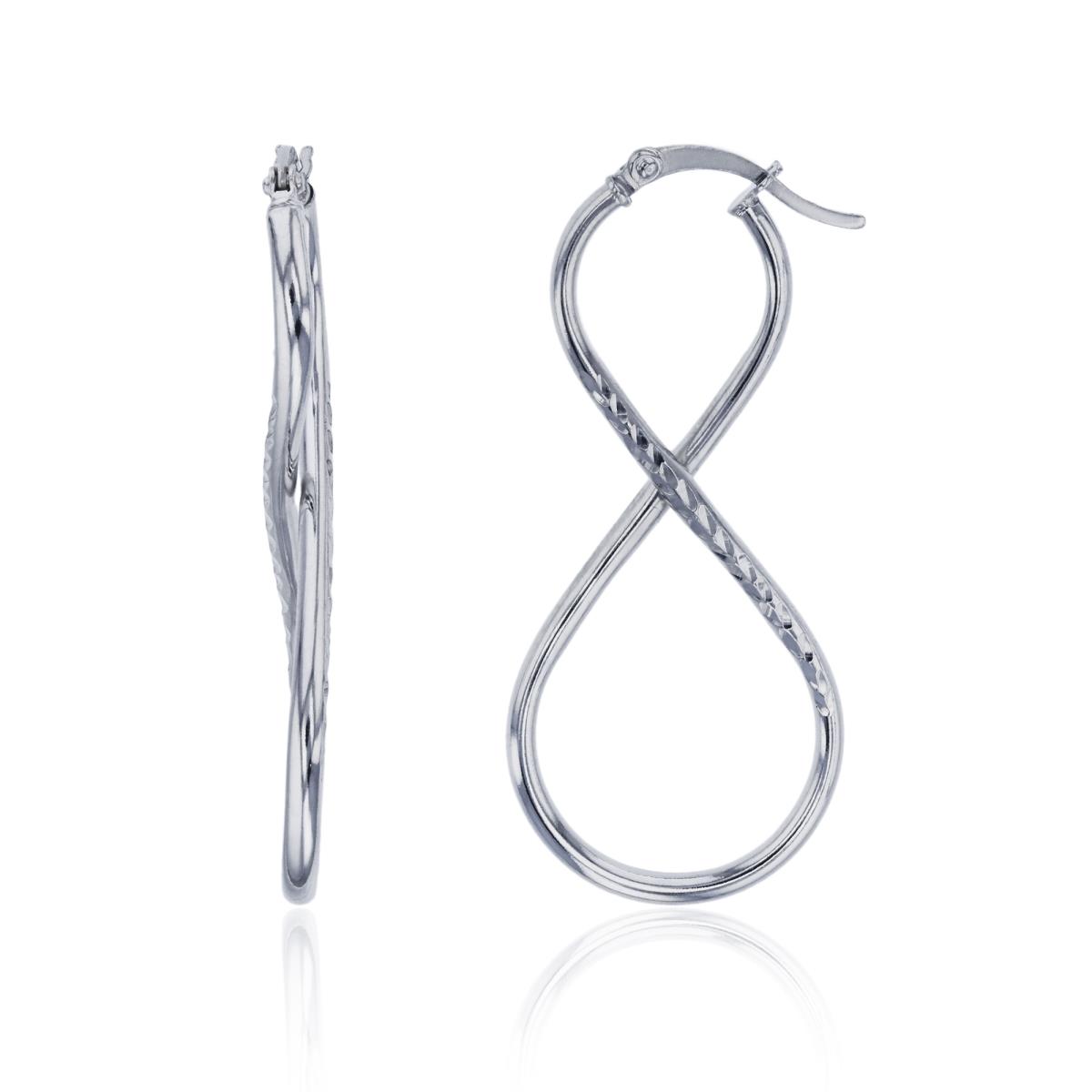 Sterling Silver Rhodium 45x4mm Polished & DC Infinity Shaped Hoop Earring