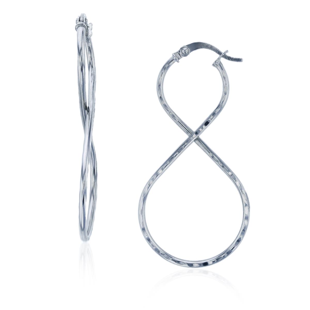 Sterling Silver Rhodium 50x1.5mm Polished & DC Infinity Shaped Hoop Earring