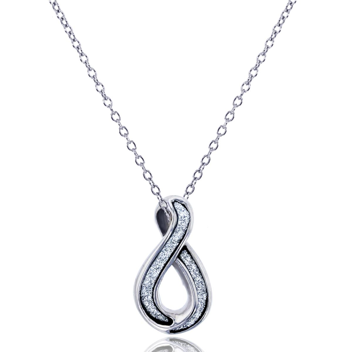 Sterling Silver Rhodium 17x9mm Glitter Infinity Dangling 13"+2" Necklace