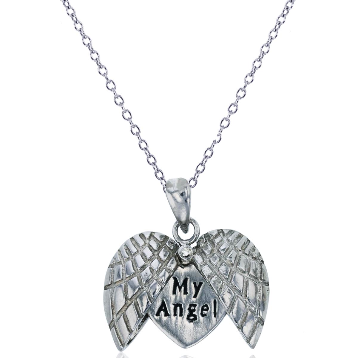 Sterling Silver Rhodium Opening Textured Heart Reveling "My Angel" 18" Necklace