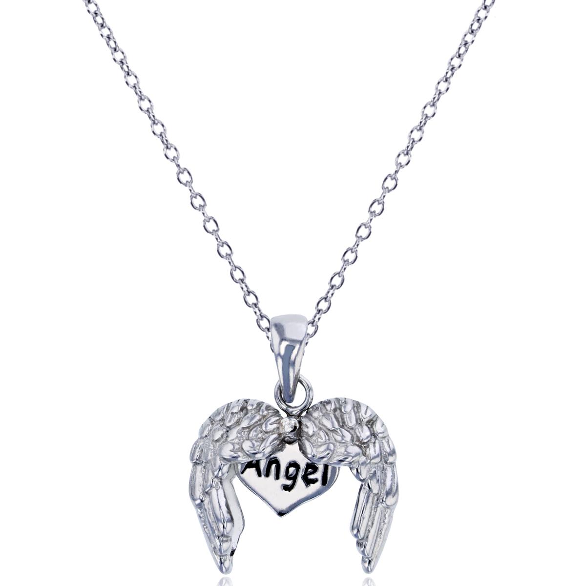 Sterling Silver Rhodium "Angel" Opening Heart Wing 18" Necklace