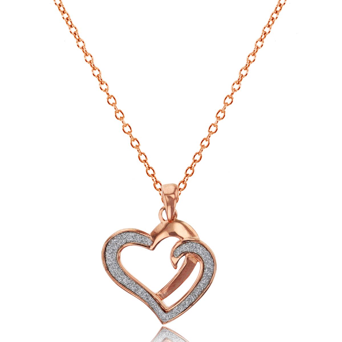 Sterling Silver Rose 24x18mm Glitter & Polished Heart 18" Necklace