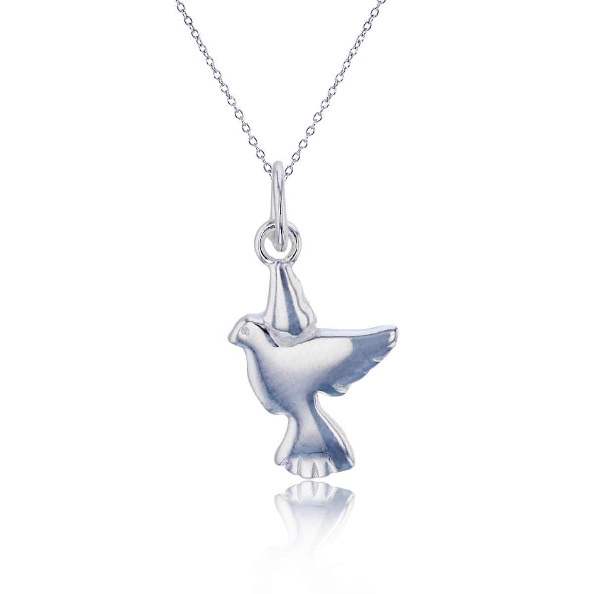 Sterling Silver Silver Plated Polished Dove 13"+2" Necklace
