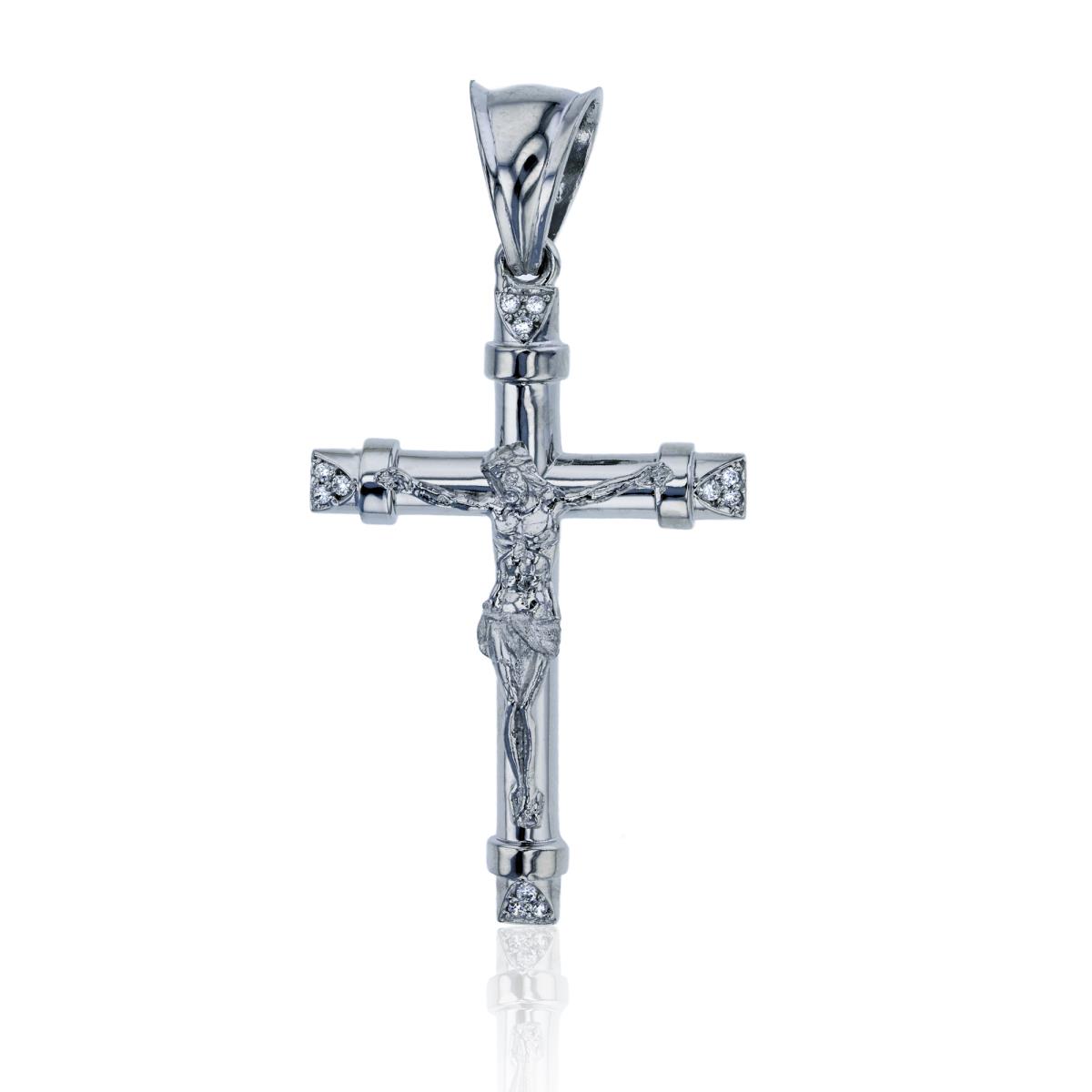 14K White Gold Pave Crucifix Cross Pendant