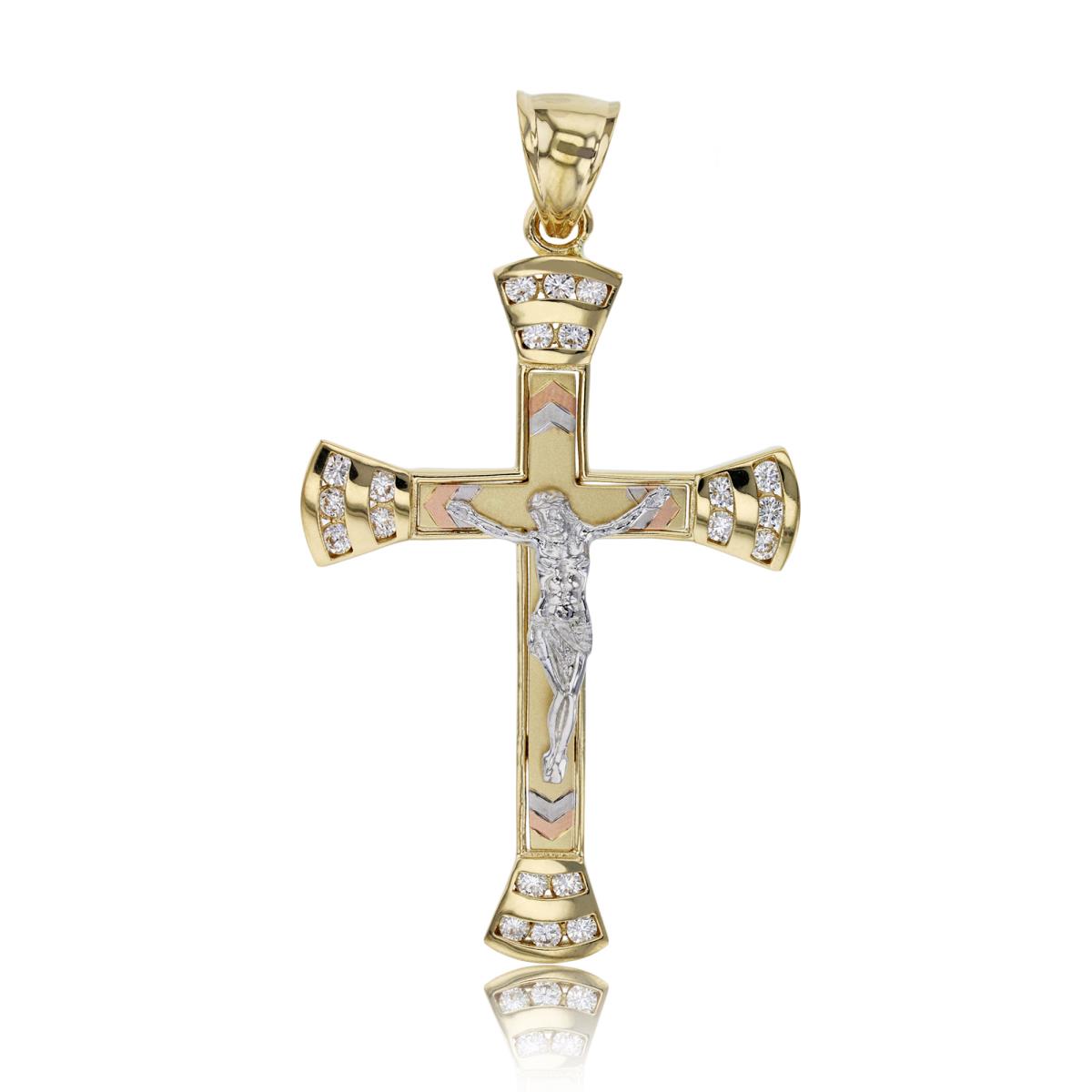 14K Gold Tricolor 70x40mm Cross Pendant