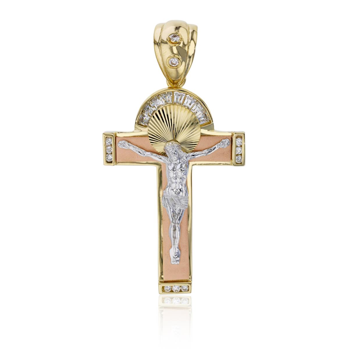 14K Gold Tricolor 70x35mm Cross Pendant