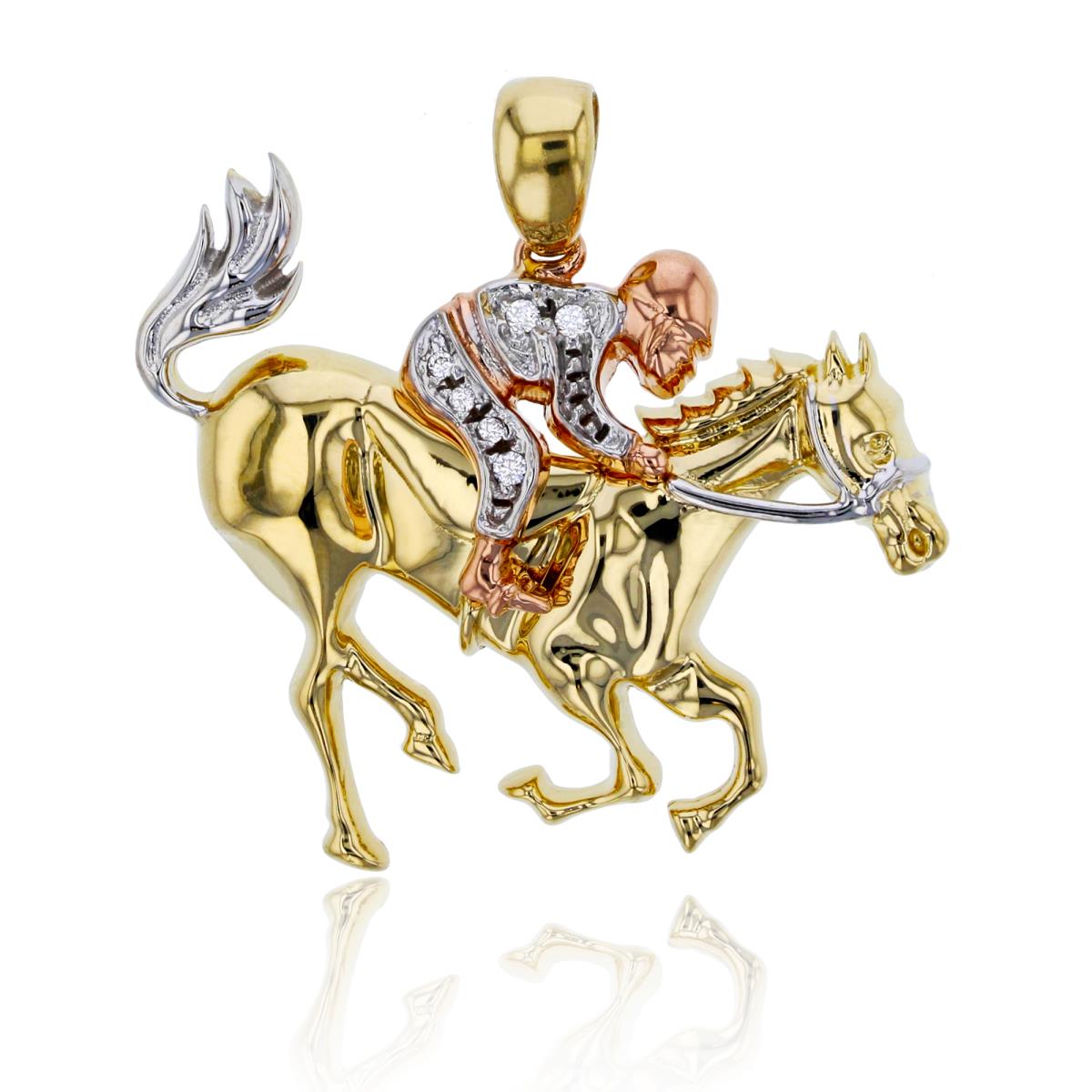 14K Gold Tricolor 28x28mm Horse & Rider Pendant