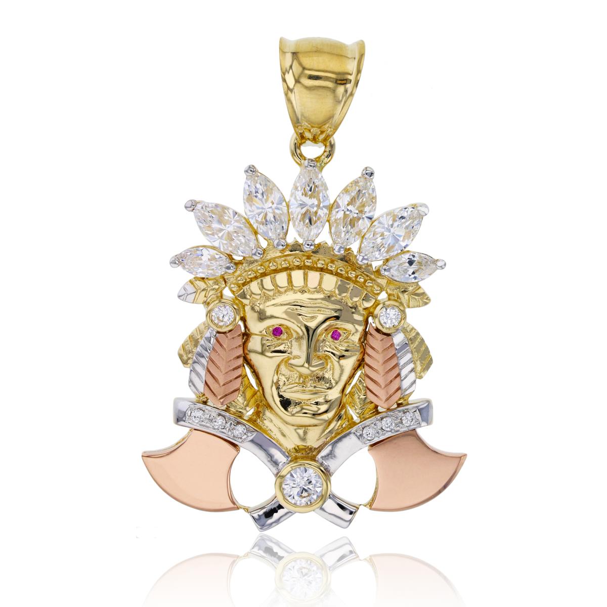 14K Gold Tricolor 50x33mm Indian Chief Pendant