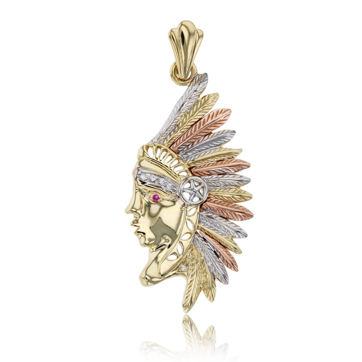 14K Gold Tricolor 45x20mm Indian Chief Pendant