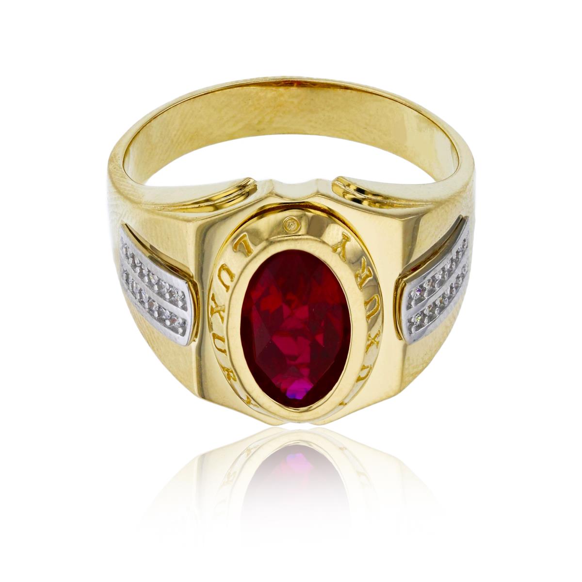 14K Gold Yellow & White Gold 12x8mm Oval Ruby 18mm Ring