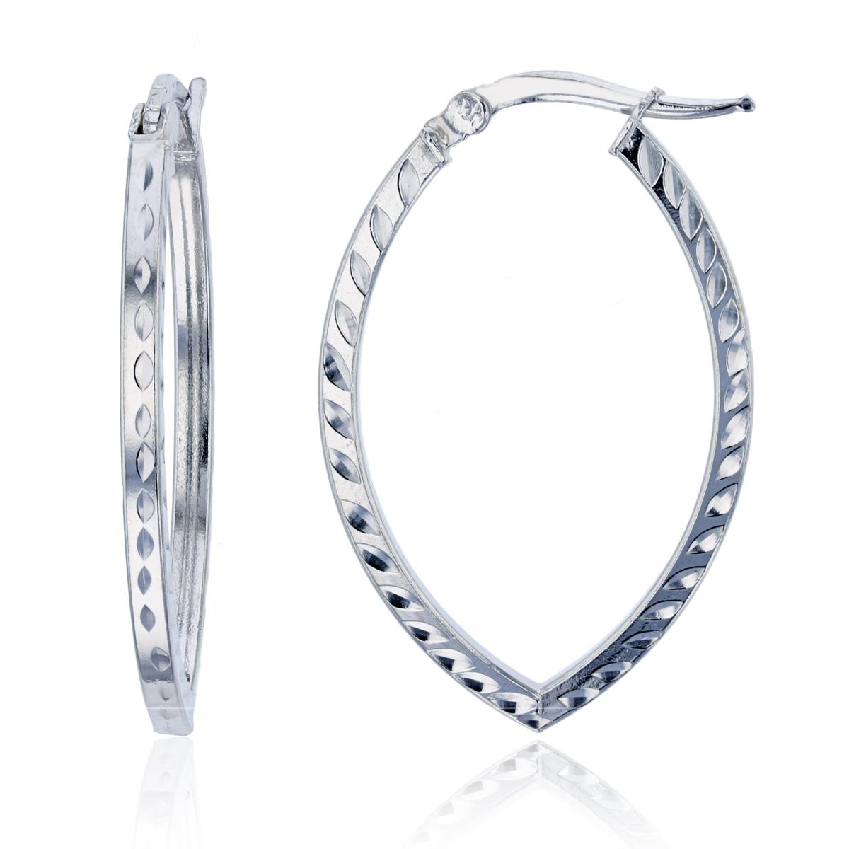 Sterling Silver Rhodium 30x2mm DC Marquise Shaped Hoop Earring