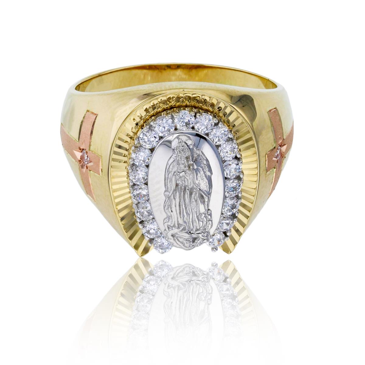 14K Gold Tricolor 18mm Virgin Mary Ring