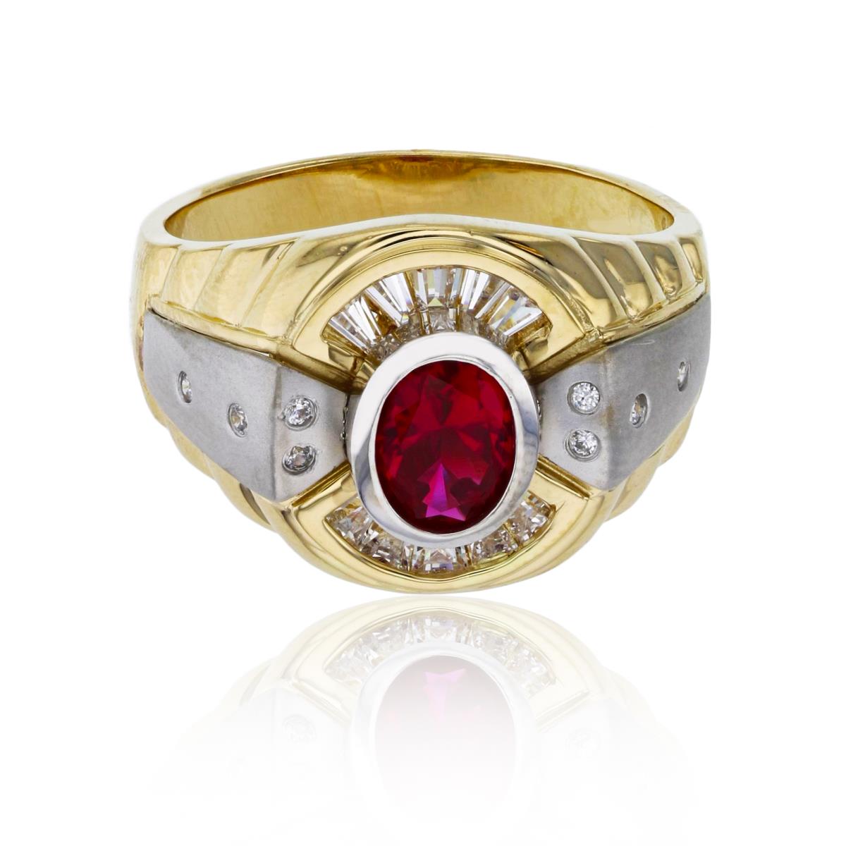 14K Gold Yellow & White 16mm Oval Ruby Ring