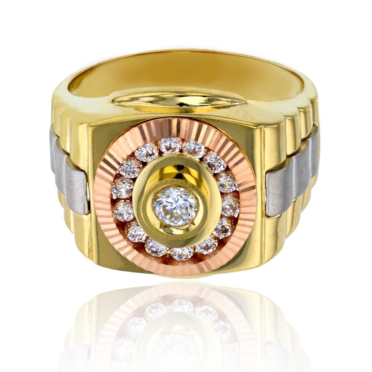 14K Gold Tricolor 20mm Square Bezel Ring